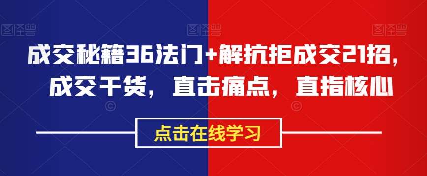 成交秘籍36法门 解抗拒成交21招，成交干货，直击痛点，直指核心