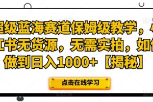 超级蓝海赛道保姆级教学，小红书无货源，无需实拍，如何做到日入1000 【揭秘】