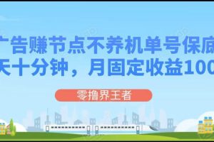 刷广告赚节点，每天十分钟单号保底5 ，可多号批量操作，月固定收益1000