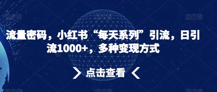 流量密码，小红书“每天系列”引流，日引流1000 ，多种变现方式【揭秘】