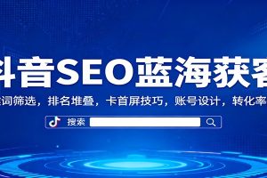 抖音SEO蓝海获客：关键词筛选，排名堆叠，卡首屏技巧，账号设计，转化率提升