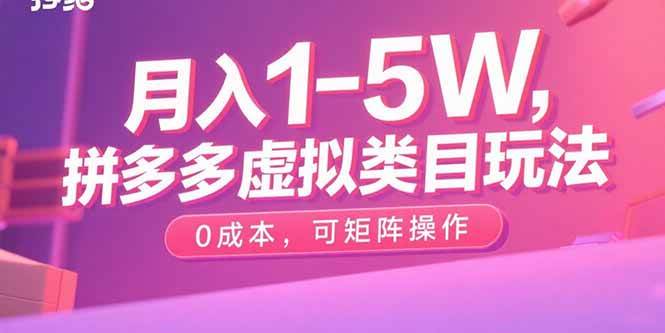 (15903期)月入1-5W,拼多多虚拟类目玩法,0成本,可矩阵操作