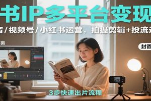 读书IP多平台变现课:抖音/视频号/小红书运营,拍摄剪辑+投流选品