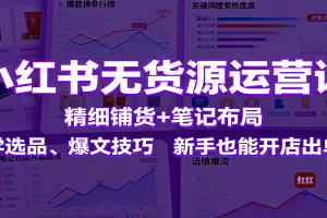 小红书无货源运营课:精细铺货+笔记布局,学选品、爆文技巧,新手也能开店出单