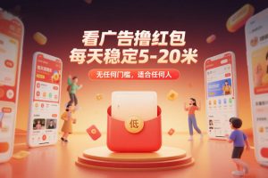 看广告撸红包，每天稳定5-20米，无任何门槛，适合任何人
