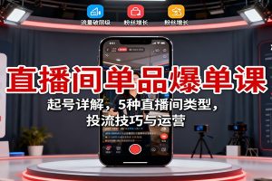直播间单品爆单课：起号详解，5种直播间类型，投流技巧与运营