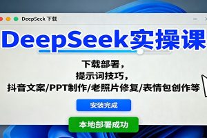 DeepSeek实操课：下载部署，提示词技巧，抖音文案/PPT制作/老照片修复/表情包创作等