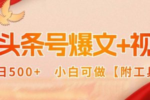 （15879期）AI头条号爆文+视频双玩法，单日500+，小白可做【附工具】
