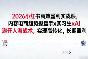 2026小红书高效盈利实战课，内容电商趋势操盘手x实习生xAI，避开人海战术，实现高转化，长期盈利