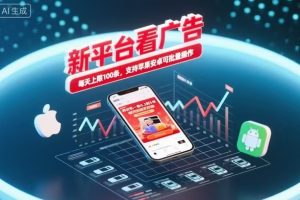 新台看广告，养好机一条5毛到5块，单机日入30到100，支持苹果安卓，可批量操作。