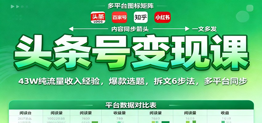 头条号变现课:43W纯流量收入经验,爆款选题,拆文6步法,多平台同步