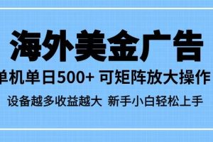 最新蓝海市场，海外美金广告，单设备500+，矩阵放大操作，设备越多收益越大