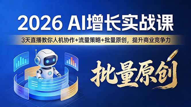(17662期)2026 AI 增长实战课:3 天直播教你人机协作 + 流量策略 + 批量原创,提升商业竞争力