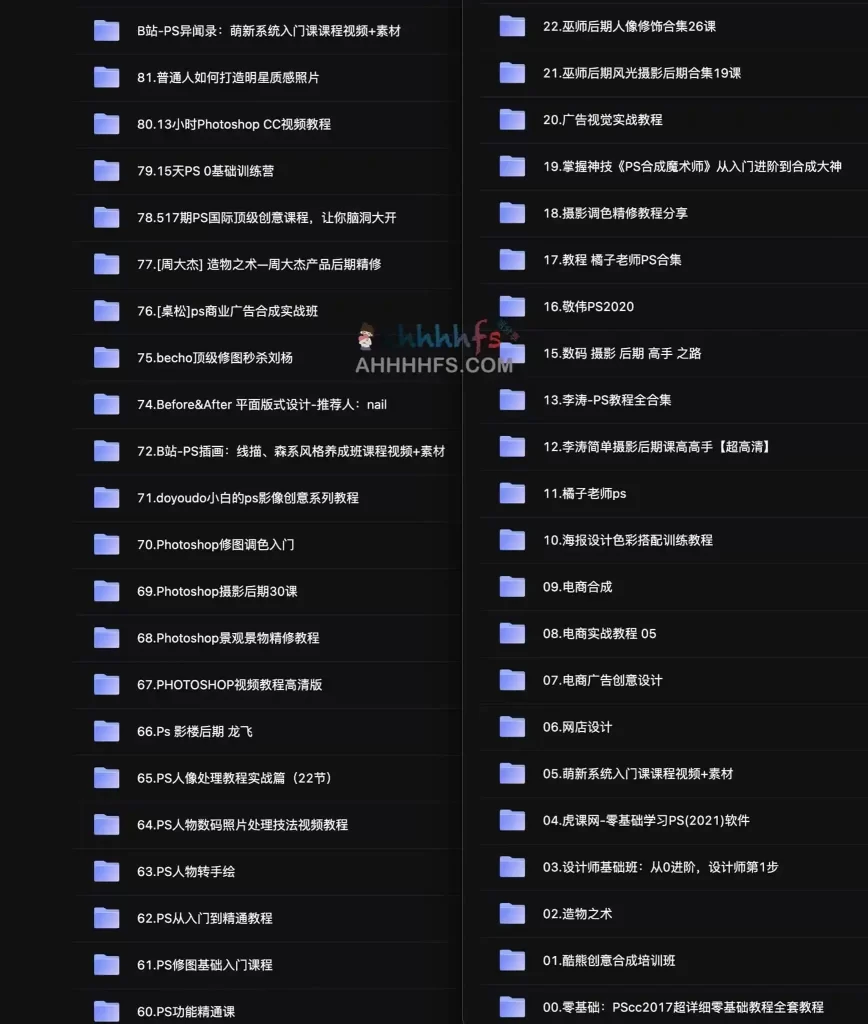 网赚教程：80套PS付费课程资料合集 973GB 阿里云