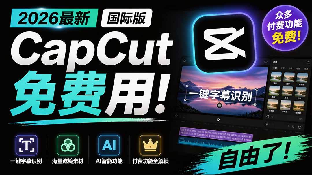 (19621期)2026最新国际版剪映!CapCut 众多付费功能免费用,一键字幕识别 / 滤镜素材 / AI智能功能自由了 CapCut