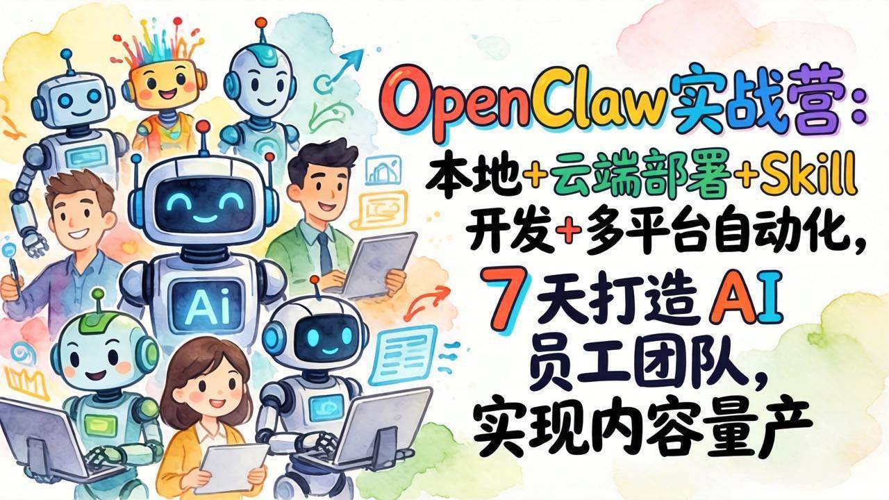 （17626期）OpenClaw实战营：本地+云端部署+Skill开发+多平台自动化，7 天打造 AI 员工团队，实现内容量产