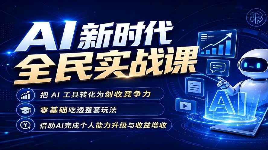 (19519期)AI新时代全民实战课,把 AI 工具转化为创收竞争力,零基础吃透整套玩法,借助AI完成个人能力升级与收益增收。