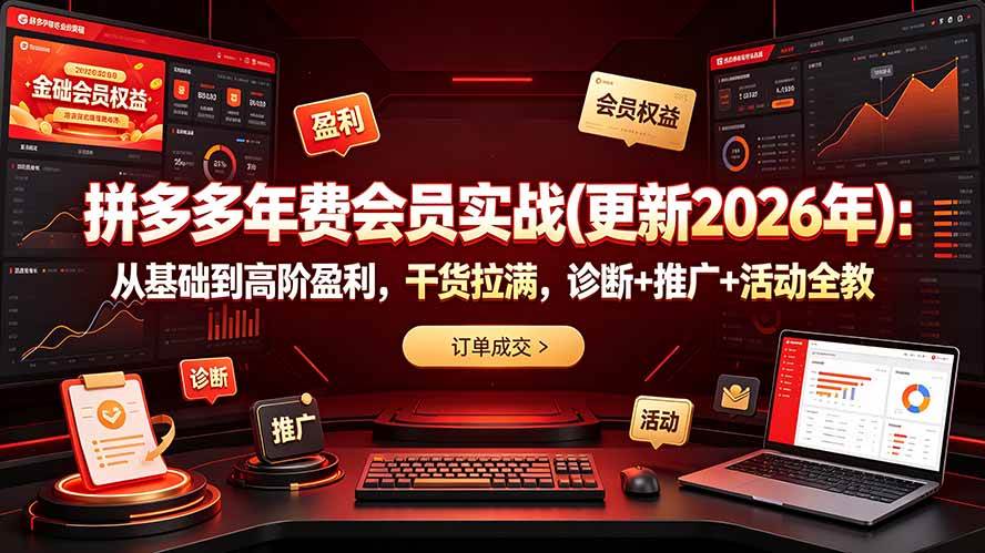 （19290期）拼多多年费会员实战(更新2026年)：从基础到高阶盈利，干货拉满，诊断+推广+活动全教